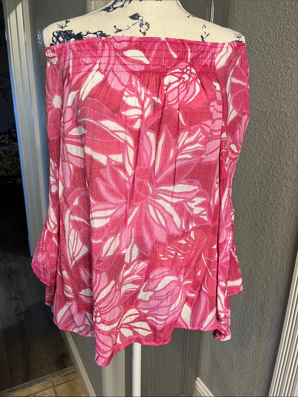 Off-Shoulder Pink Floral Blouse